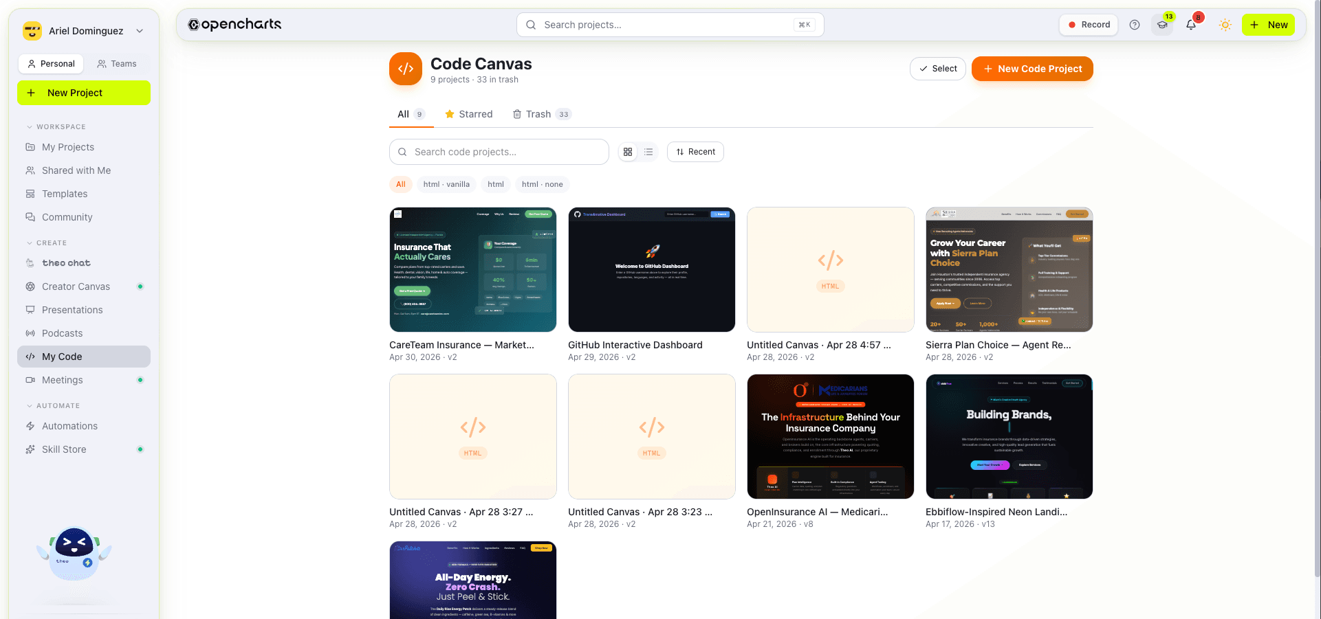 Code Canvas in OpenCharts